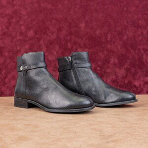 Michael Kors Women Finley Logo Black Leather Dressy Ankle Fashion Boots sz 9.5